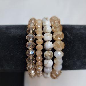 Champagne & Crystal Amber Glass Beaded Bracelet Set Sz Large (Adult 7")